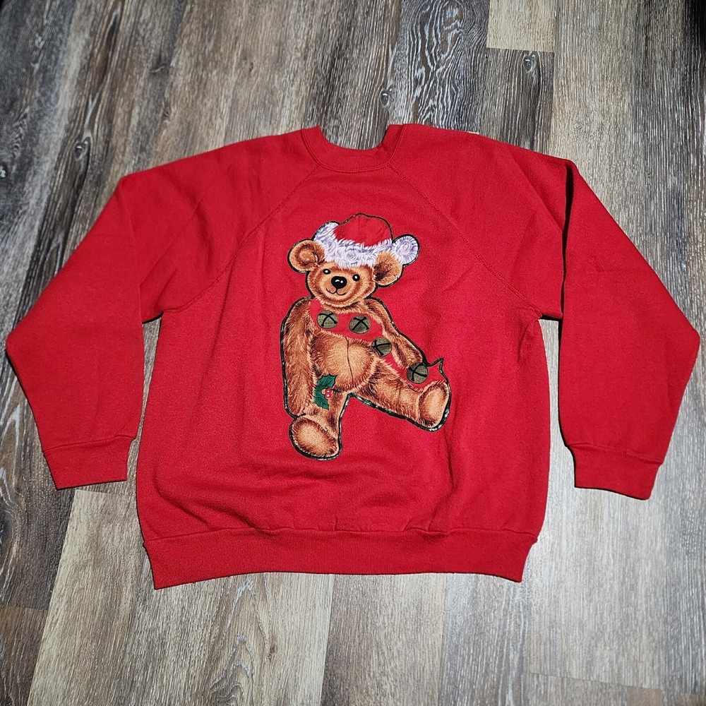 Vintage Tultex 90's Red Bear Winter Holiday Christmas Grandma Sweatshirt Adult L